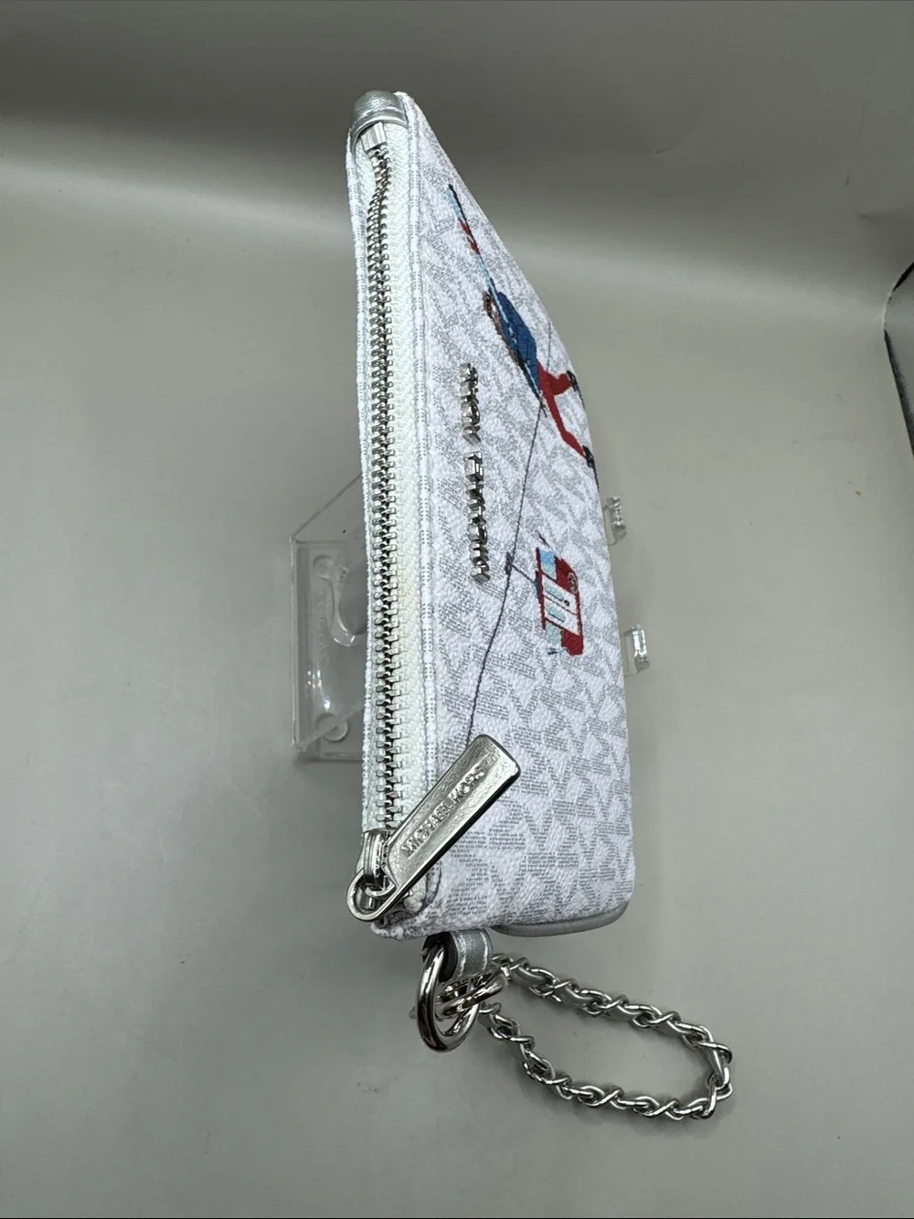 Michael Kors Metallic Silver Trim Zip Pouch Wristlet - Picture 3 of 7